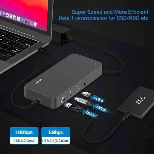 Alt view image 6 of 7 - DisplayLink Docking Station Triple Monitors for M1 M2 M3 Mac MacBook pro and USB C/USB A 3.0 Windows Laptops, Dual 4K@60Hz with 3 HDMI,2 DP, USB 3.2 Gen 2, RJ45,130W AC Power Supply