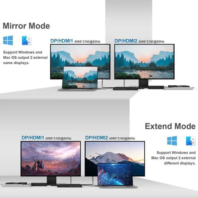 Alt view image 6 of 7 - WAVLINK USB C Universal Docking Station 60 W Power Supply Supports Dual 4K Video Outputs (DisplayPort and HDMI, Gigabit Ethernet, Audio Out and Mic in, 4 USB 3.0 and 2 USB C Ports)