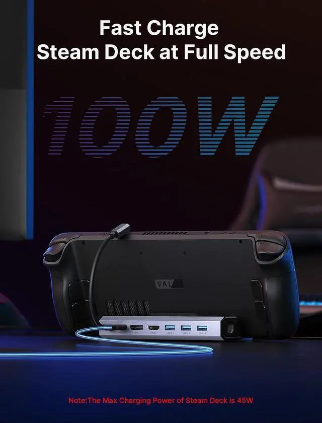 Alt view image 6 of 7 - JSAUX Docking Station for Steam Deck/Rog Ally, 7-in-1 Steam Deck Dock with HDMI 4K@60Hz, DisplayPort, Gigabit Ethernet, 3 USB-A 3.0 and USB-C Charging Port Compatible with Valve Steam Deck Oled-HB0702