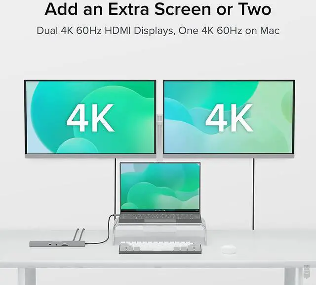 Alt view image 3 of 7 - Plugable 11-in-1 USB-C Hub, 100W USB-C Pass-Through, Laptop Docking Station Dual Monitor, 4K 60Hz HDMI, Compatible with Thunderbolt, Windows, Chromebooks, Displays Mirrored on Mac