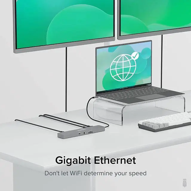 Alt view image 6 of 7 - Plugable 11-in-1 USB-C Hub, 100W USB-C Pass-Through, Laptop Docking Station Dual Monitor, 4K 60Hz HDMI, Compatible with Thunderbolt, Windows, Chromebooks, Displays Mirrored on Mac