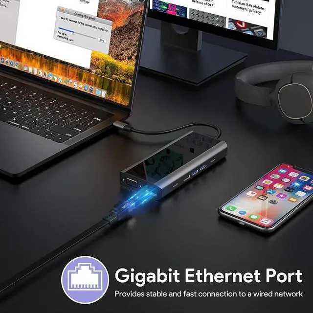 Alt view image 5 of 7 - Ikling USB C Hub, 13-in-1 USB C Docking Station to HDMI, VGA, Wireless Charger, 5 USB Ports, Ethernet, SD/TF Card Reader, USB C to 3.5mm Audio, USB C Dock for MacBook Dell XPS HP