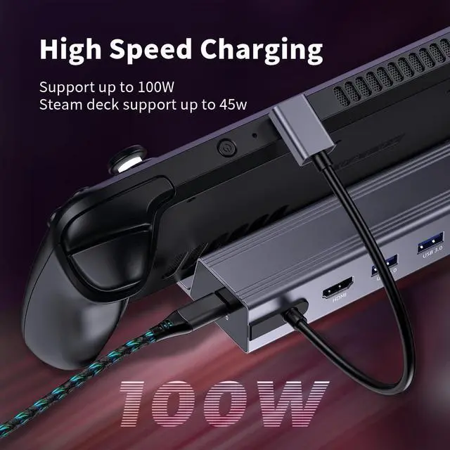 Alt view image 6 of 7 - Nycaco Docking Station Compatible with Steam Deck, 6-in-1 Steam Deck Dock with HDMI 2.0 4K@60Hz, Gigabit Ethernet, 3 USB 3.0 and Full Speed Charging USB C Port for Valve Stream Deck, Aluminum Alloy.