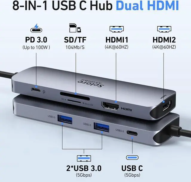 Alt view image 4 of 7 - Docking Station Dual HDMI+USB C to Dual HDMI Adapter