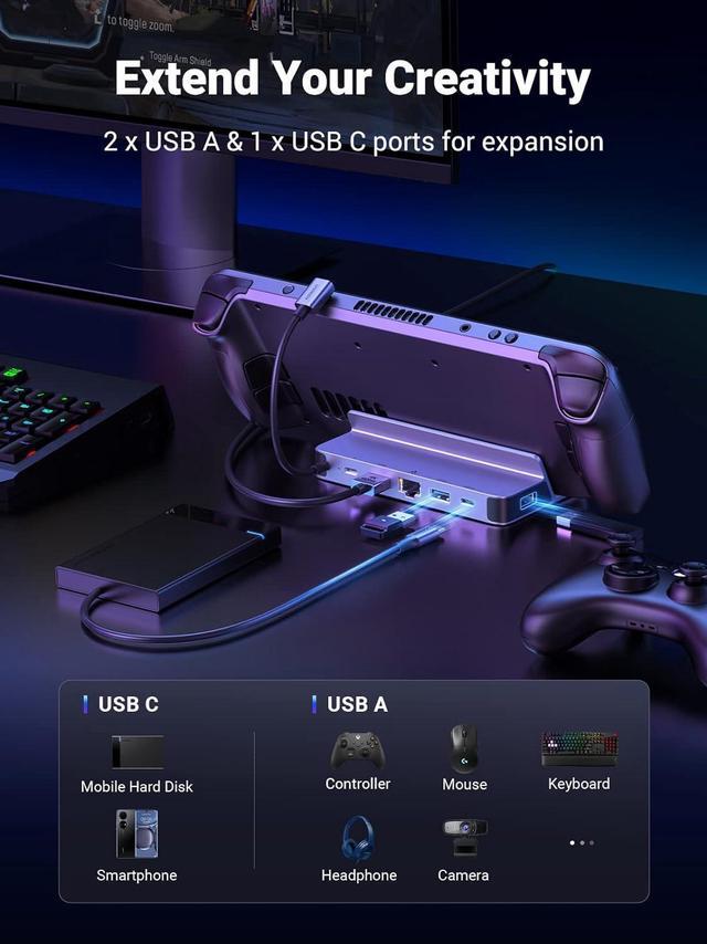 Alt view image 3 of 7 - UGREEN Steam Deck Dock, 6-in-1 USB C Docking Station with 4K@60Hz HDMI, Gigabit Ethernet, PD 100W Charging 1xUSB C 2X USB 3.0 Compatible with Steam Deck Rog Ally iPhone 15 Pro/Pro Max