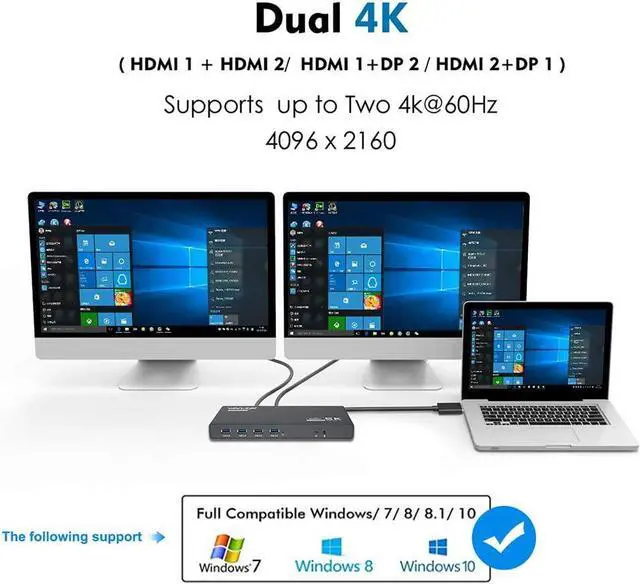 Alt view image 5 of 7 - WAVLINK USB 3.0 Universal Laptop Docking Station with 65W Power Delivery, USB C 5K/ Dual 4K Dock Dual Monitor with 2 x HDMI & 2 DisplayPort, Gigabit Ethernet, 6 USB 3.0, Audio/Mic for Windows Mac OS