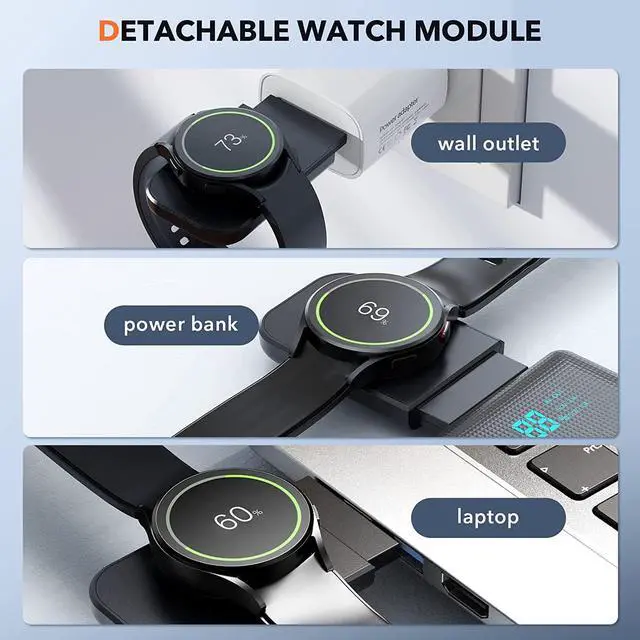 Alt view image 3 of 7 - Wireless Charger for  3 in 1 Wireless Charging Station for Galaxy Watch Charger Compatible for  S25 Ultra Plus S24 S23 S22 S21 Z Fold Flip 6/5/4/3 Galaxy Watch 7/6/5 Pro/4/3(Black)