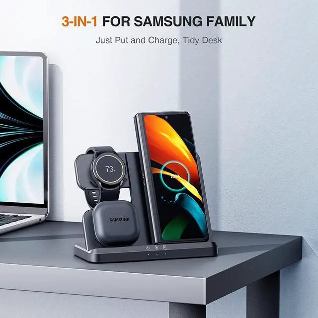 Alt view image 7 of 7 - Wireless Charger for  3 in 1 Wireless Charging Station for Galaxy Watch Charger Compatible for  S25 Ultra Plus S24 S23 S22 S21 Z Fold Flip 6/5/4/3 Galaxy Watch 7/6/5 Pro/4/3(Black)