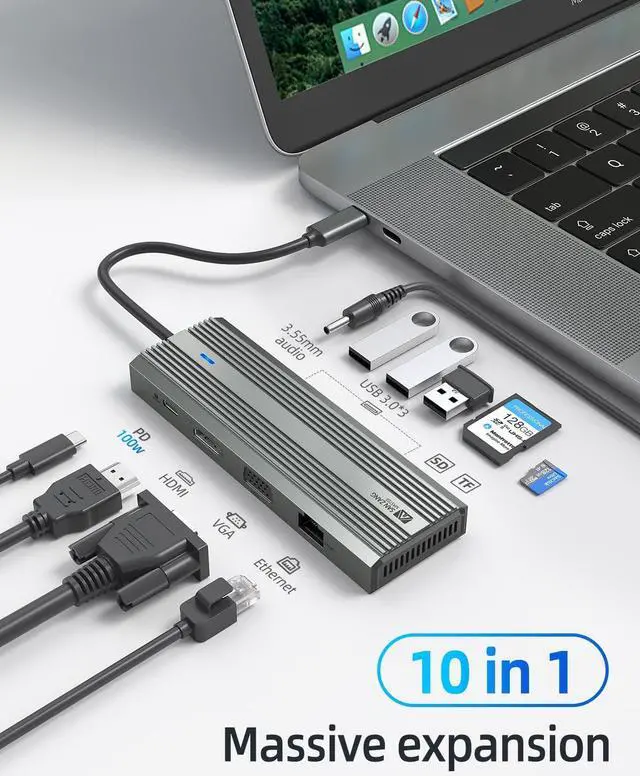 Alt view image 4 of 7 - 10-in-1 MultiPort Docking Station with 8-in-1 USB C Hub
