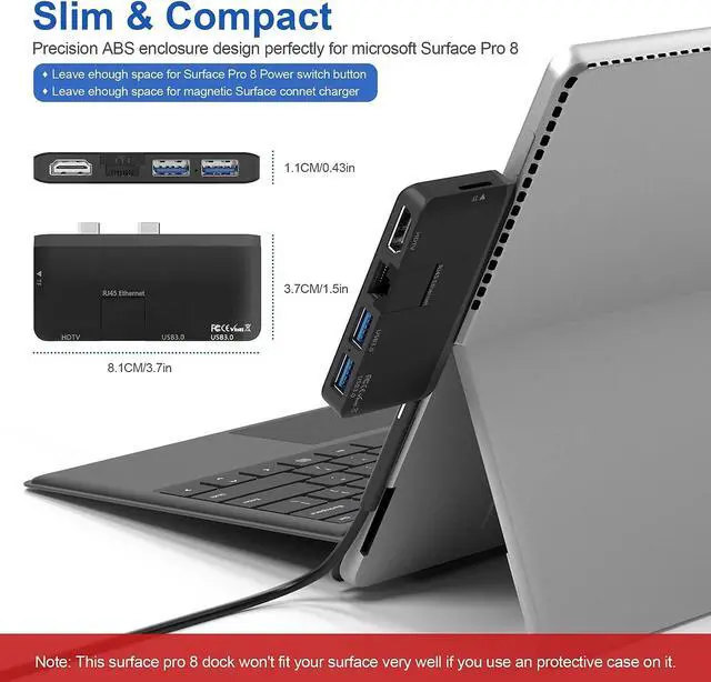 Alt view image 3 of 7 - Surface Pro 8 Docking Station with 4K HDMI Adapter+100M Ethernet LAN+ USB 3.0 Port* 2+Micro SD(TF) Card Reader Converter Combo Adaptor for Microsoft Surface Pro 8 Accessories