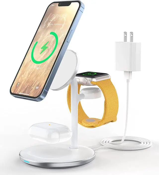 Main image of 3 in 1 Wireless Charging Station for Multiple Devices, 15W Fast Wireless Mag-Safe Charger Stand for iPhone 14 13 12 Pro Max/Plus/Pro/Mini, Mag Charger for iWatch Ultra/8/7/SE/6/5/4/3/2, AirPods