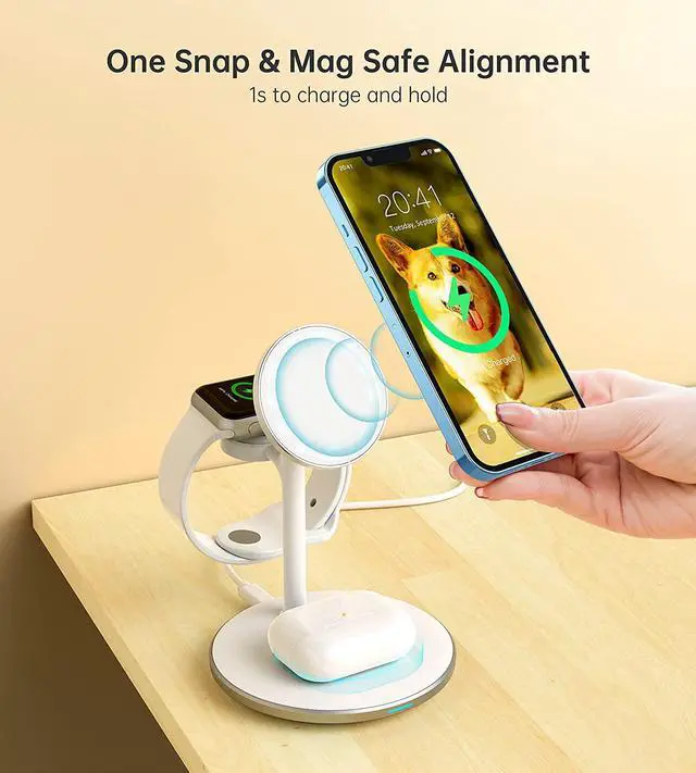 Alt view image 2 of 7 - 3 in 1 Wireless Charging Station for Multiple Devices, 15W Fast Wireless Mag-Safe Charger Stand for iPhone 14 13 12 Pro Max/Plus/Pro/Mini, Mag Charger for iWatch Ultra/8/7/SE/6/5/4/3/2, AirPods