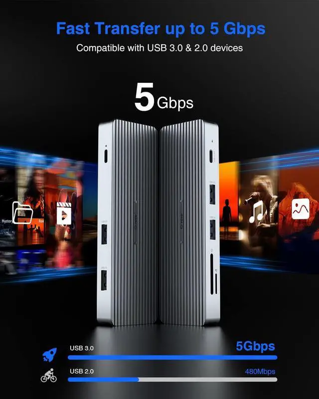 Alt view image 6 of 7 - USB C Hub, TOTU 9-in-1 Docking Station Type C Hub with 4K HDMI Port, 3 USB 3.0 Ports,1 USB 2.0 Port, 1 USB C Port,SD/TF Card Reader,100W PD USB-C Power Delivery,for Mac Pro and Other Type C Laptops