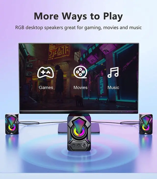 Alt view image 2 of 7 - NJSJ Computer Speakers, 2.1 USB-Powered Desktop Speakers with Subwoofer, Small Stereo Multimedia Speaker System with RGB Light 3.5mm Aux-in Connection for PC, Laptop, Tablets, Cellphone
