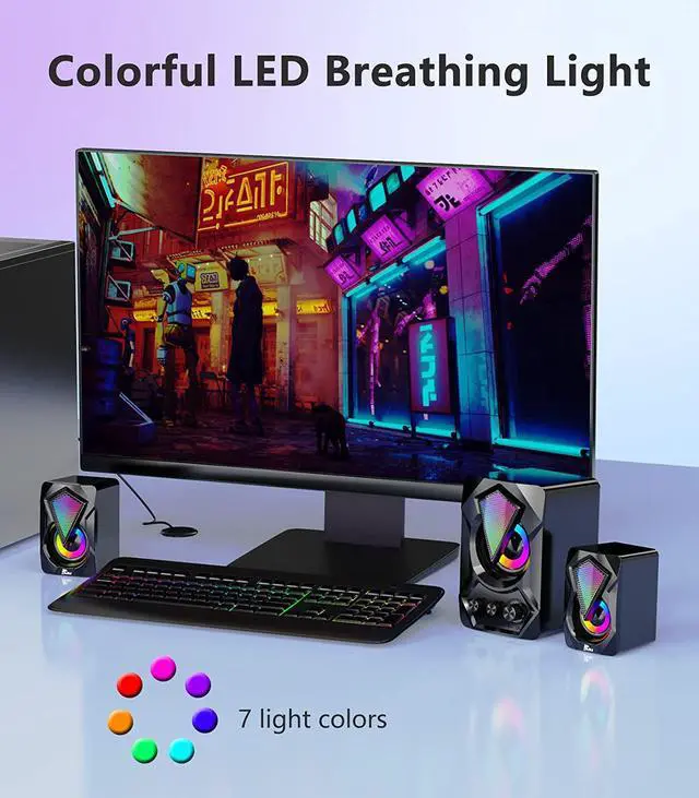 Alt view image 6 of 7 - NJSJ Computer Speakers, 2.1 USB-Powered Desktop Speakers with Subwoofer, Small Stereo Multimedia Speaker System with RGB Light 3.5mm Aux-in Connection for PC, Laptop, Tablets, Cellphone