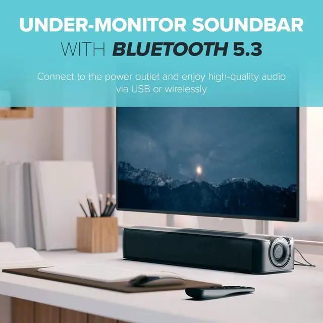 Alt view image 3 of 7 - Stage SE Under-Monitor Soundbar with USB Digital Audio and Bluetooth 5.3, Clear Dialog Surround by Sound Blaster, Powered via Adapter by DT