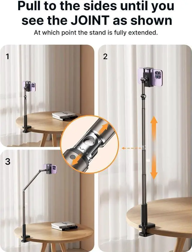 Alt view image 5 of 7 - JSAUX Phone Holder for Desk and Bed Compatible with iPhone 16 15 14 13 12 Overhead Phone Mount Gooseneck Phone Stand Flexible 360 Lazy Long Arm Clamp Clip for Table Bedside [1-Pack, Black]