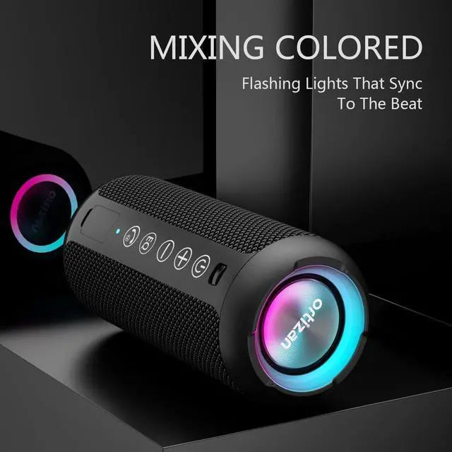 Alt view image 2 of 7 - Ortizan Portable Bluetooth Speaker: IPX7 Waterproof, 24W Loud Sound, Deep Bass, Bluetooth 5.3, LED Lights, Wireless Stereo Pairing, 30H Playtime, for Home/Outdoor/Party/Beach, Birthday Gift (Black)