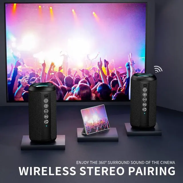 Alt view image 3 of 7 - Ortizan Portable Bluetooth Speaker: IPX7 Waterproof, 24W Loud Sound, Deep Bass, Bluetooth 5.3, LED Lights, Wireless Stereo Pairing, 30H Playtime, for Home/Outdoor/Party/Beach, Birthday Gift (Black)