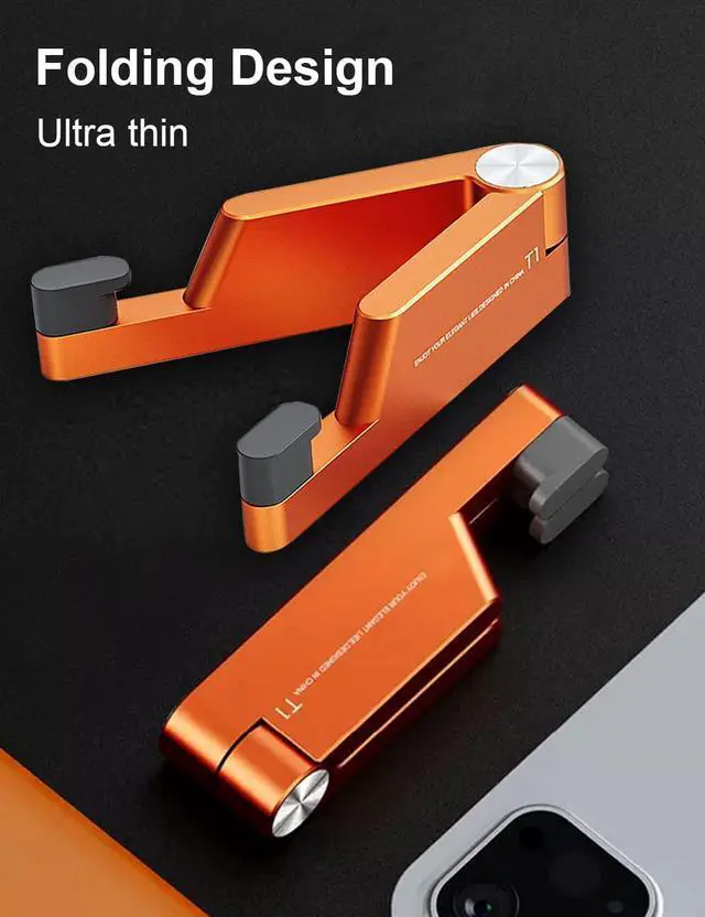 Alt view image 2 of 7 - MONEER Cell Phone Stand, Phone Stand for Desk, Foldable & Portable iPhone Stand, Cell Phone Holder Desk Compatible with All Mobilephone, iPhone, iPad mini, Tablet 4-10.5" (Orange)