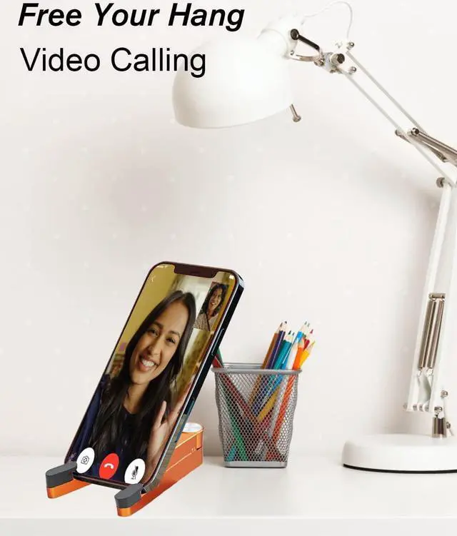 Alt view image 4 of 7 - MONEER Cell Phone Stand, Phone Stand for Desk, Foldable & Portable iPhone Stand, Cell Phone Holder Desk Compatible with All Mobilephone, iPhone, iPad mini, Tablet 4-10.5" (Orange)