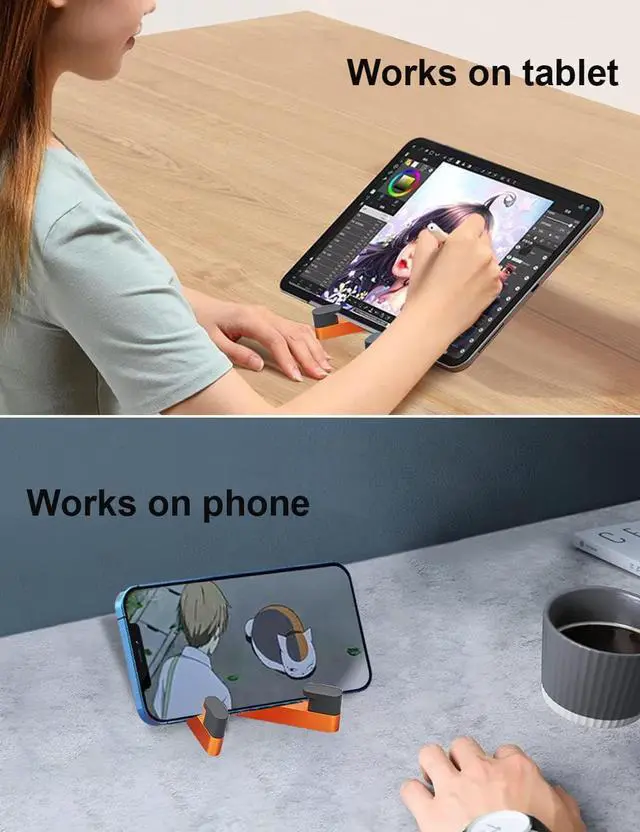 Alt view image 3 of 7 - MONEER Cell Phone Stand, Phone Stand for Desk, Foldable & Portable iPhone Stand, Cell Phone Holder Desk Compatible with All Mobilephone, iPhone, iPad mini, Tablet 4-10.5" (Orange)
