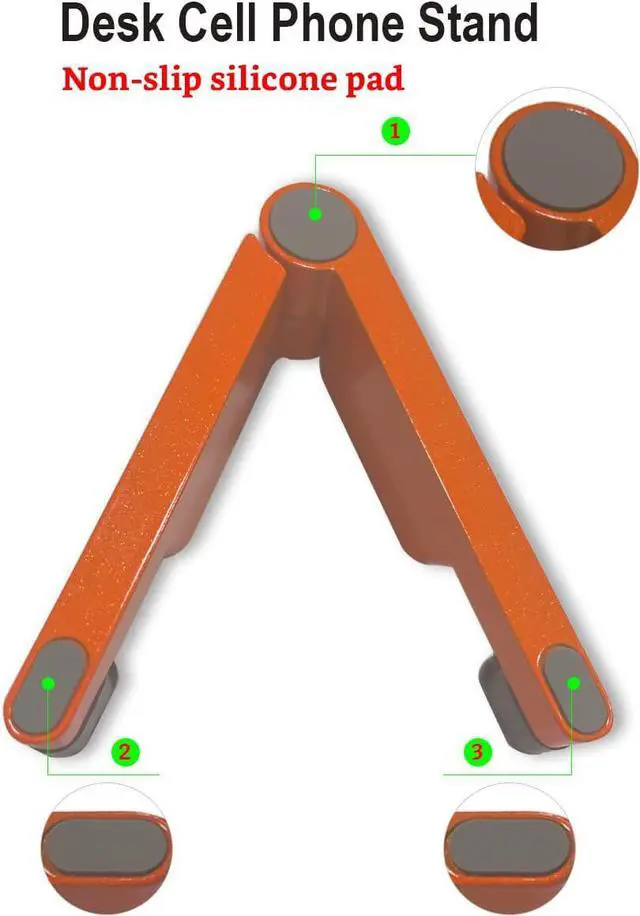 Alt view image 5 of 7 - MONEER Cell Phone Stand, Phone Stand for Desk, Foldable & Portable iPhone Stand, Cell Phone Holder Desk Compatible with All Mobilephone, iPhone, iPad mini, Tablet 4-10.5" (Orange)