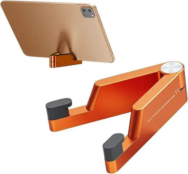 Alt view image 7 of 7 - MONEER Cell Phone Stand, Phone Stand for Desk, Foldable & Portable iPhone Stand, Cell Phone Holder Desk Compatible with All Mobilephone, iPhone, iPad mini, Tablet 4-10.5" (Orange)