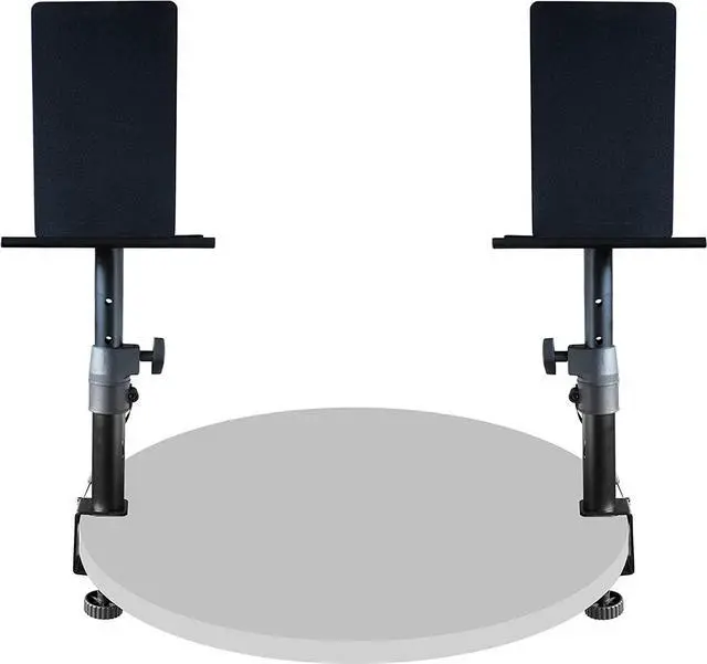 Alt view image 2 of 6 - ZONDER Desktop Speaker Stands Clamp Pair - Adjustable Studio Monitor Stands Desk Clamp - 360º Rotation for PC Laptop Gaming - with Foldable Aluminum Headphone Hanger for Headset Game Controllers
