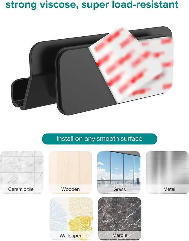 Alt view image 4 of 7 - HomeMount Wall Mount Phone Holder - Hands Free Wall Mount Phone Holder with Adhesive Strip Wall Mount Phone Holder for Bedroom Living Room Kitchen Compatible with All Phone or Mini ipad Black