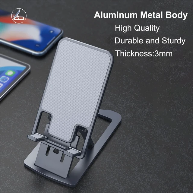 Alt view image 3 of 6 - DTech Foldable Cell Phone Stand Holder Aluminum Adjustable Height Nonslip Adhesive Portable Cellphone Cradle for Desk Office Table Home Travel Mobile Smartphone - Gray