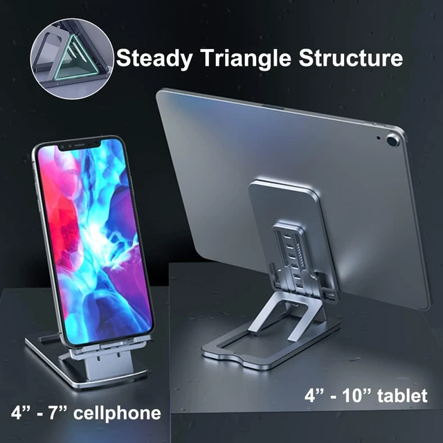 Alt view image 4 of 6 - DTech Foldable Cell Phone Stand Holder Aluminum Adjustable Height Nonslip Adhesive Portable Cellphone Cradle for Desk Office Table Home Travel Mobile Smartphone - Gray