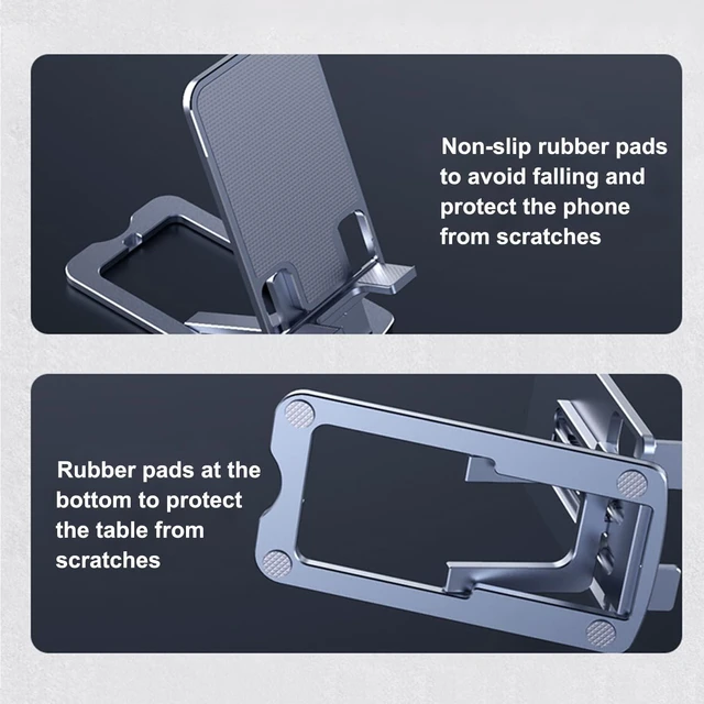 Alt view image 5 of 6 - DTech Foldable Cell Phone Stand Holder Aluminum Adjustable Height Nonslip Adhesive Portable Cellphone Cradle for Desk Office Table Home Travel Mobile Smartphone - Gray