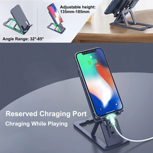 Alt view image 6 of 6 - DTech Foldable Cell Phone Stand Holder Aluminum Adjustable Height Nonslip Adhesive Portable Cellphone Cradle for Desk Office Table Home Travel Mobile Smartphone - Gray