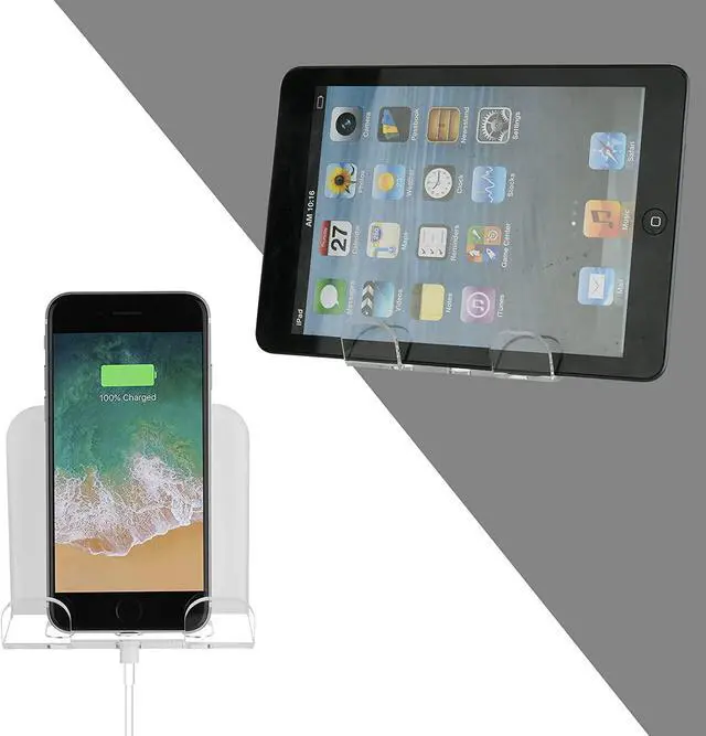 Alt view image 3 of 7 - Cosmos 2 Pcs Wall Mount Phone Holder, Smartphone Charging Stand Wall Rack, Bedside Organizer Storage Bracket Compatible with Most Phones and Mini Tablets for Home Office Bedroom Living Room