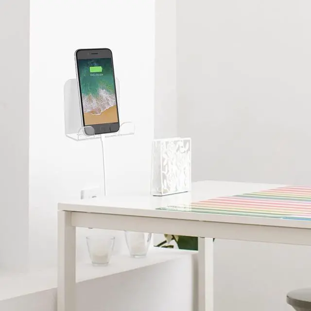 Alt view image 7 of 7 - Cosmos 2 Pcs Wall Mount Phone Holder, Smartphone Charging Stand Wall Rack, Bedside Organizer Storage Bracket Compatible with Most Phones and Mini Tablets for Home Office Bedroom Living Room