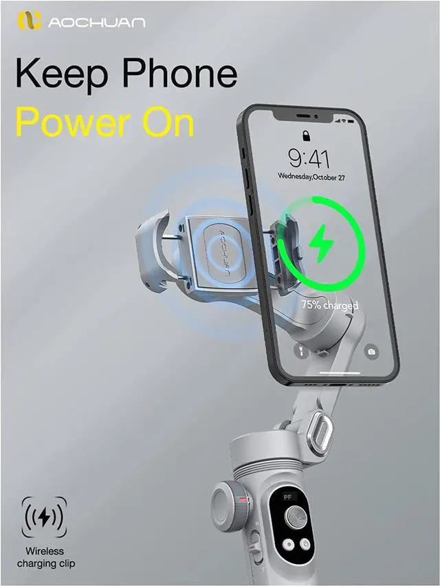 Alt view image 2 of 7 - Professional Gimbal Stabilizer for Smartphone w/Wireless Charging OLED Display LED Light Focus Wheel 3-Axis Phone Gimbal Stabilizer for iPhone 14 13 12 11 Pro/Max Galaxy S21-AOCHUAN Smart X Pro