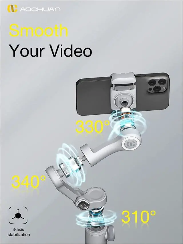 Alt view image 4 of 7 - Professional Gimbal Stabilizer for Smartphone w/Wireless Charging OLED Display LED Light Focus Wheel 3-Axis Phone Gimbal Stabilizer for iPhone 14 13 12 11 Pro/Max Galaxy S21-AOCHUAN Smart X Pro