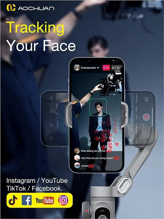 Alt view image 5 of 7 - Professional Gimbal Stabilizer for Smartphone w/Wireless Charging OLED Display LED Light Focus Wheel 3-Axis Phone Gimbal Stabilizer for iPhone 14 13 12 11 Pro/Max Galaxy S21-AOCHUAN Smart X Pro