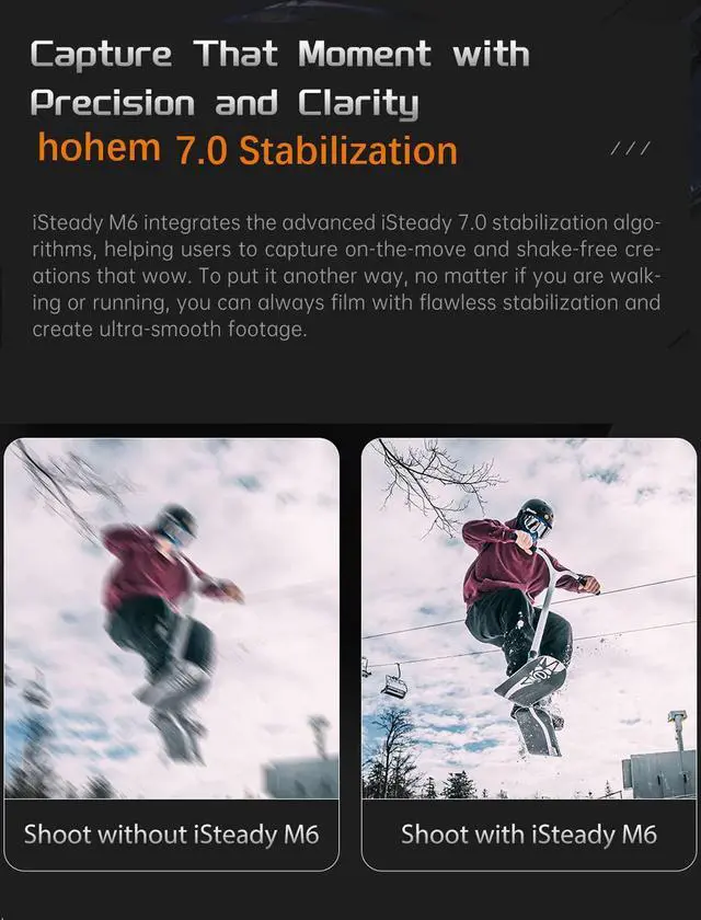 Alt view image 3 of 7 - Hohem iSteady M6 Kit Smartphone Gimbal Stabilizer 3-Axis with Magnetic Fill Light/AI Tracking Sensor for iPhone Android with 0.91-inch OLED Display Max Payload 400g