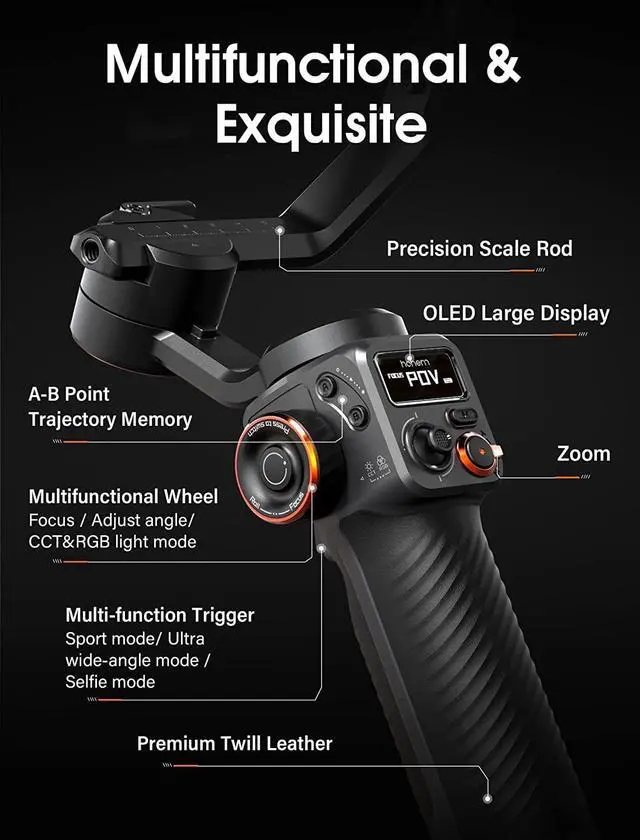 Alt view image 6 of 7 - hohem iSteady M6 Kit Gimbal Stabilizer for Smartphone, 2023 Upgraded 3-Axis Phone Gimbal, AI Tracker w/CCT/RGB Fill Light, Gimbal for iPhone 14 Pro Max & Android, Phone Stabilizer for Video Recording