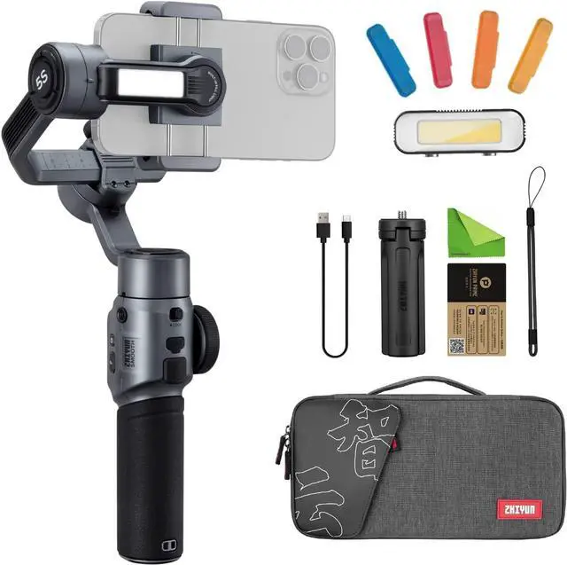 Main image of Zhiyun Smooth 5S Combo w/Magnetic Fill Light,Carrying Bag &Tripod,Gimbal Stabilizer for Smartphone 3-Axis Handheld Gimbal for iPhone 14 13 Pro Max Plus 12 X Xs Xr Cell Phone zhi yun Smooth 5 Upgrade