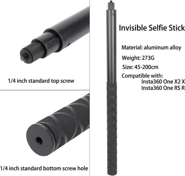Alt view image 2 of 6 - PellKing Long 77inch Invisible Selfie Stick for Insta360 ONE X4, X3, X2, X, Insta360 ONE R, RS, Insta 360 Camera 1/4" Extended Monopod Pole
