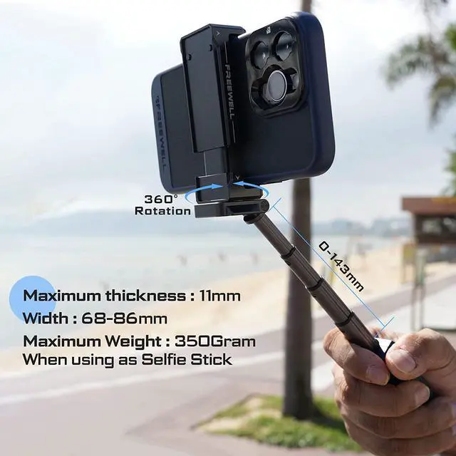 Alt view image 2 of 6 - Freewell Versatile Bluetooth Smartphone Selfie Grip with ARCA Standard, Cold Shoe Mount for iPhone, Samsung Cell Phone