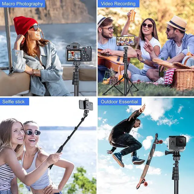 Alt view image 2 of 6 - Sensyne 67" Phone Tripod & Selfie Stick, Extendable Cell Phone Tripod Stand with Wireless Remote and Phone Holder, Compatible with iPhone Android Phone, Camera (Black)