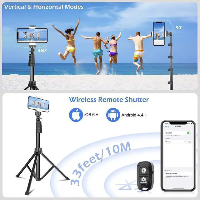 Alt view image 5 of 6 - Sensyne 67" Phone Tripod & Selfie Stick, Extendable Cell Phone Tripod Stand with Wireless Remote and Phone Holder, Compatible with iPhone Android Phone, Camera (Black)