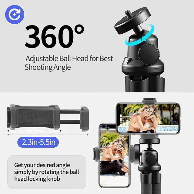Alt view image 5 of 6 - Aureday Phone Tripod, Flexible Tripod for iPhone and Android Cell Phone, Come with Wireless Remote and Clip for Video Recording/Vlogging/Selfie