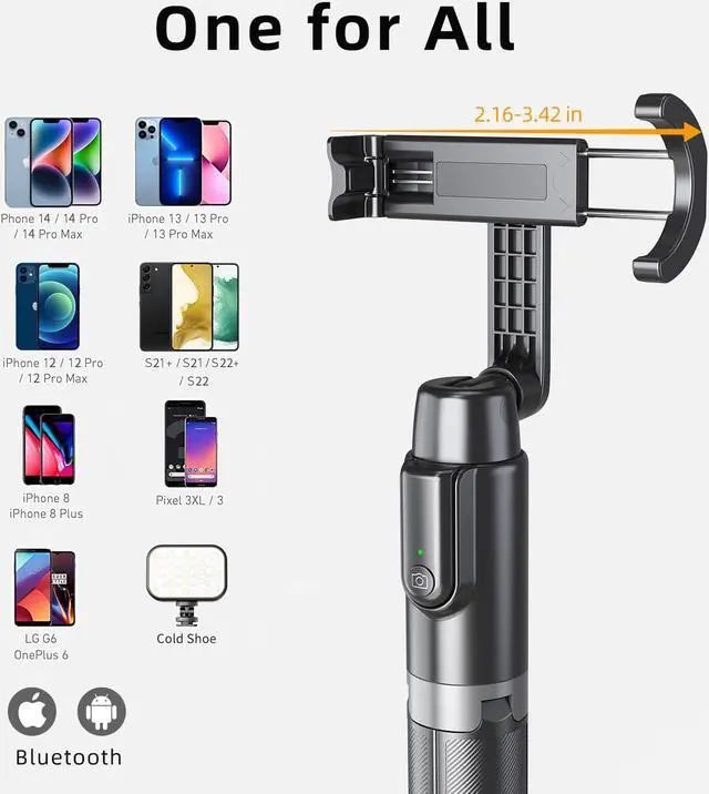 Alt view image 7 of 7 - Selfie Stick Tripod for iPhone, Cell Phone Stand for Recording with Wireless Remote, Lightweight Tripod Stand for iPhone 13/12/12 Pro/12 Pro Max/11/11 Pro/X/XR/XS/8/7/6S,Android Samsung Smartphone