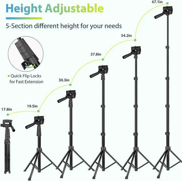 Alt view image 2 of 6 - Aureday 67 Phone Tripod, Detachable and Extendable Selfie Stick Tripod for iPhone/Android Smartphone/Camera/GoPro, Portable Cell Phone Tripod with 360-Degree Rotatable Pan Head