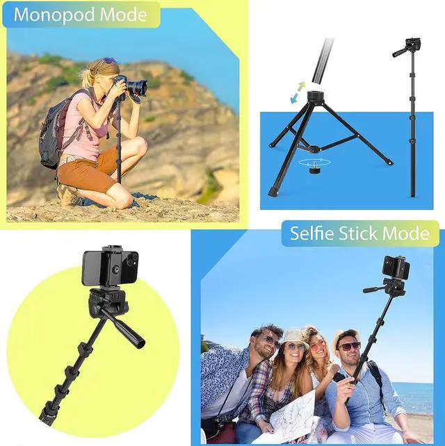 Alt view image 4 of 6 - Aureday 67 Phone Tripod, Detachable and Extendable Selfie Stick Tripod for iPhone/Android Smartphone/Camera/GoPro, Portable Cell Phone Tripod with 360-Degree Rotatable Pan Head